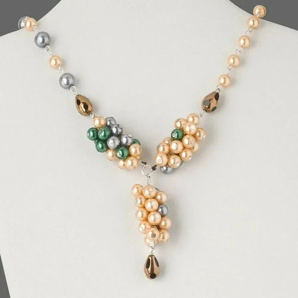 Handcrafted Glass Pearl Color Jumble Y Pendant Necklace - Picture 1 of 2